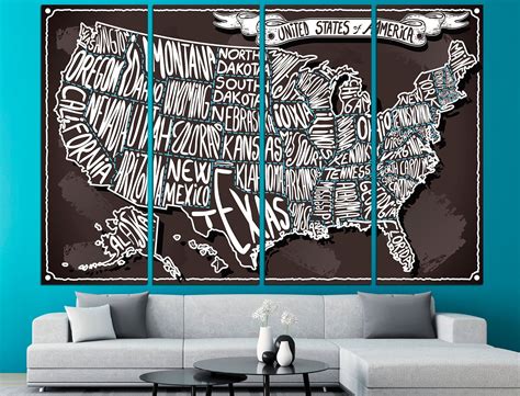 United States Map USA Map Canvas Map Wall Art USA Canvas Print - Etsy