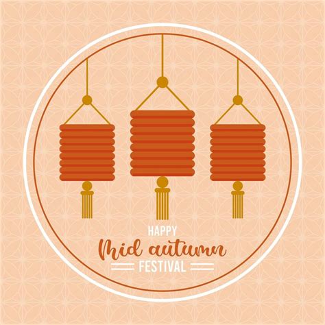 happy mid autumn lettering card and lanterns hanging 2460727 Vector Art at Vecteezy