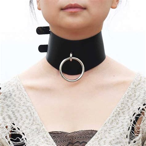 Bdsm Wide Black Leather O Ring Choker Collar Large O Ring Etsy