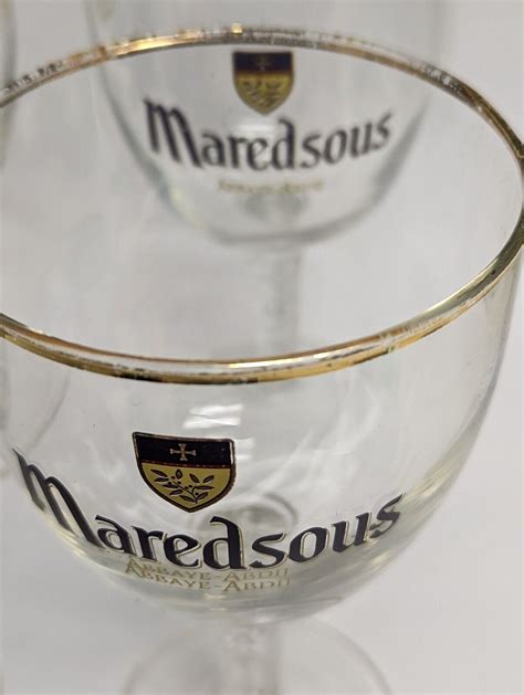 Maredsous Abbaye Abdij Belgium Beer Glass Chalice Gold Rim L Set