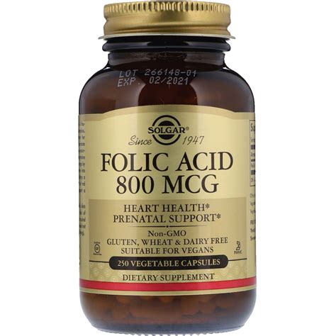 Solgar Folic Acid 800 Mcg 250 Vegetable Capsules