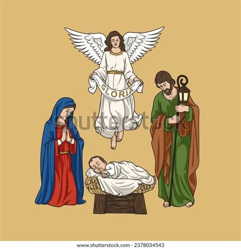 Holy Family Jesus Mary Joseph Angel Stock Vector (Royalty Free) 2378034543 | Shutterstock