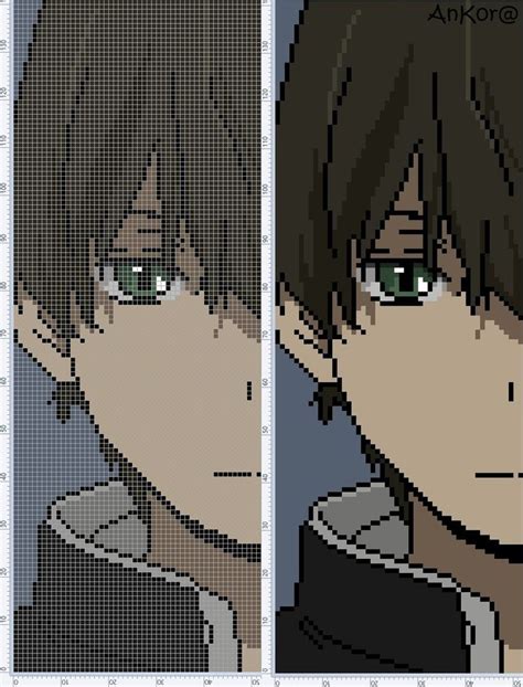 Two Pixellated Images Of The Same Person With Green Eyes And Black Hair