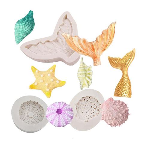 3D Mermaid Tail Shell Starfish Silicone Mold Fondant Cake Decor Baking