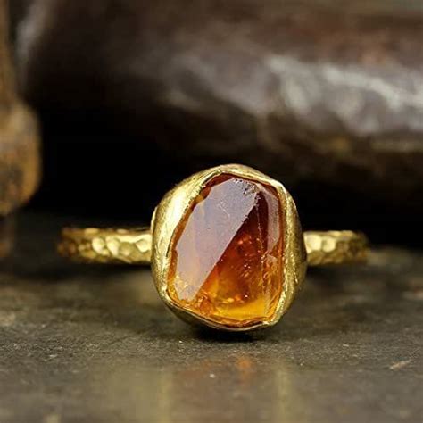 Amazon Natural Raw Citrine Stacking Ring Handcrafted Hammered K