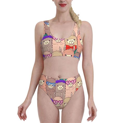 Lukts Women High Waisted Bikini Set Cute Lamas Swimsuit Piece Bathing