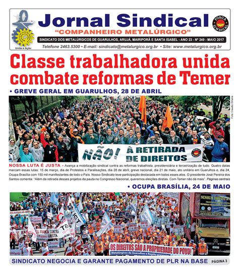 Jornal Sindical Maio de 2017 by Metalúrgicos de Guarulhos Issuu