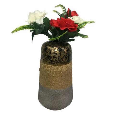 Black Silver And Golden 2507 Iron Flower Vase Shape Round Base Size