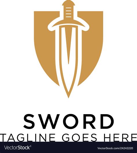 Shield sword guardian logo template Royalty Free Vector