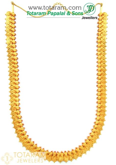 K Gold Parrot Lakshmi Kasu Mala With Red Stones Temple Jewellery