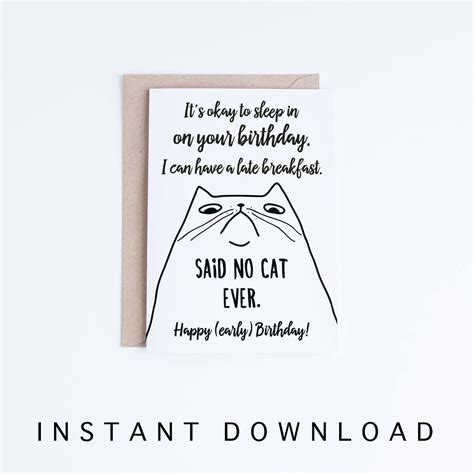 Funny Cat Birthday Cards Instant Download Printable Birthday Cards For