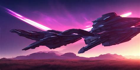 Synthwave Spaceship Hovering Over Fields And Small Stable Diffusion