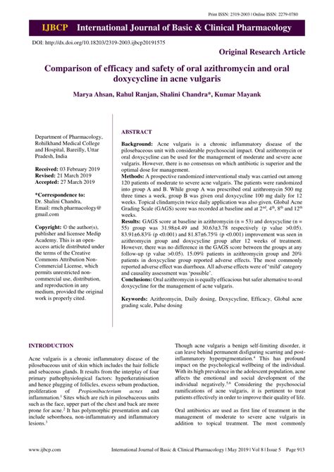 Pdf Comparison Of Efficacy And Safety Of Oral Azithromycin And Oral