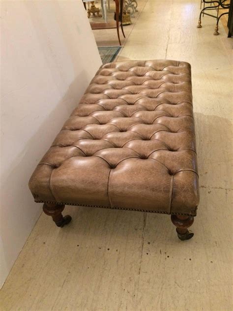 Luscious Antique Distressed Tufted Leather Chesterfield Ottoman Bench