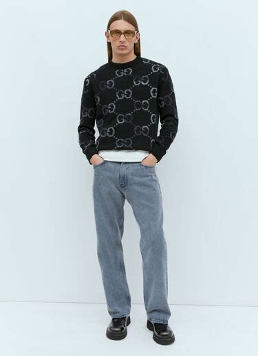 Gucci Mens Gg Intarsia Knit Sweater In Black Ln Cc®