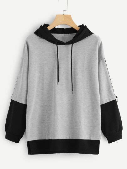 Color Block Drawstring Hooded Sweatshirt SheIn Sheinside Fashion Mode