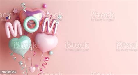 Happy Mothers Day Decoration Background With Balloon Mom Text Copy