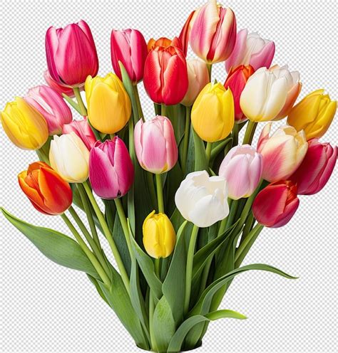 Tulip Flowers Bouquet Vibrant Colorful Plants Arrangements Premium Ai