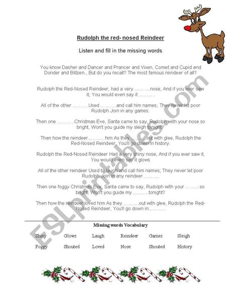 Rudolph The Red Nosed Reindeer Esl Worksheet By Aino