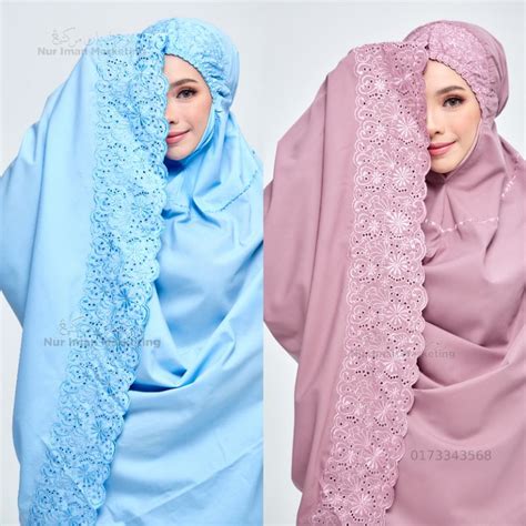 Telekung Cotton Kain Sembahyang Dewasa Mukena Murah Umrah Sulam Premium