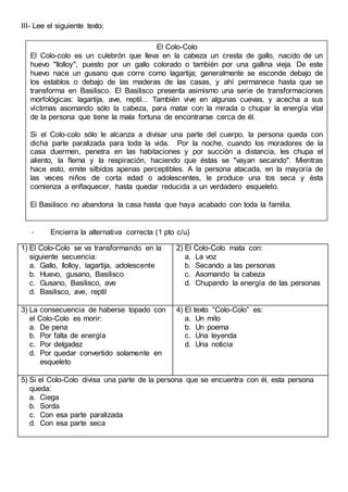 240416373 Prueba Lectura Comprensiva Mitos Y Leyendas PDF