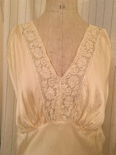 1930s Bias Cut Nightgown Silk And Lace Bias Slip Dress Etsy