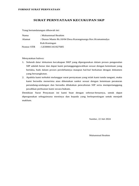 Surat Pernyataan Kecukupan Skp Pdf