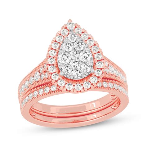 Round-Cut Diamond Pear-Shaped Bridal Set 1 ct tw 14K Rose Gold | Kay