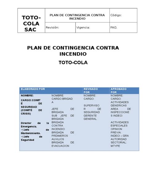 Plan De Contingencia Contra Incendios Entorno Natural Gestión De Recursos Humanos