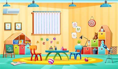 Kindergarten classroom interior design cartoon illustration 13810090 Vector Art at Vecteezy