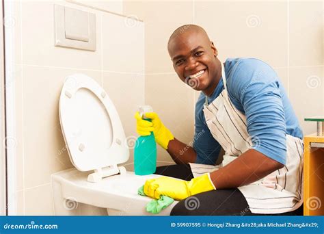 Man Cleaning Toilet Stock Image Image Of Ethnic Handsome 59907595