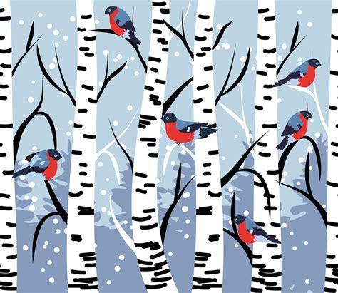 Winter Seamless Pattern With Bullfinches And Birch Trees 12759466