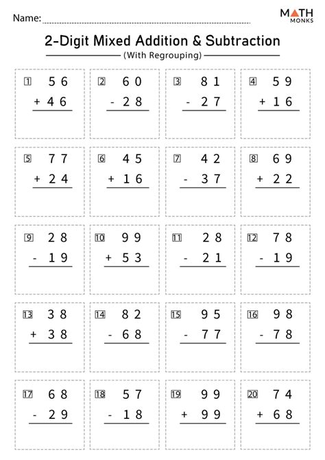 Addition And Subtraction Worksheets Regrouping Digit Addit