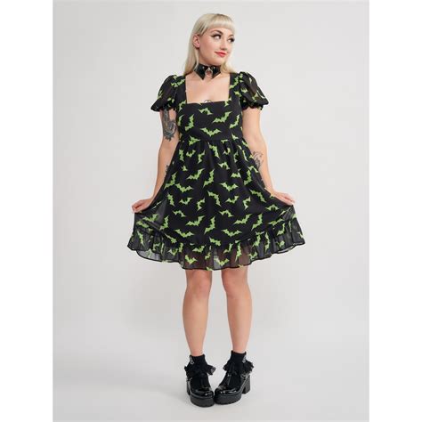 Sourpuss Luna Bats Cream Puff Dress Black Green