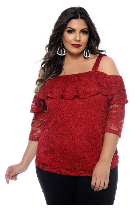 Blusa Plus Size Renda Lovely Vermelha Ideias Fashion Blusa Plus Size