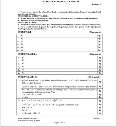 Evaluare Națională 2022 Baremul de la proba scrisă la Matematică