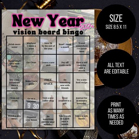 Vision Board Bingo Template Personal Goals Bingo Game That Girl