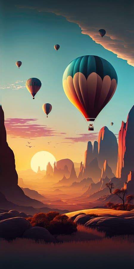 Air Balloons Sunrise Mobile Wallpaper Generative AI Stock Illustration