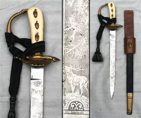 Very Rare Prussian Bavarian German Hunting Shor Sword Xix Horn