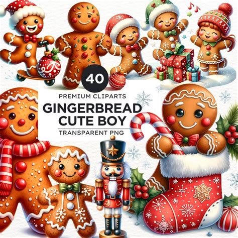 Watercolor Gingerbread Man Png Cliparts Cute Gingerbread Man Etsy