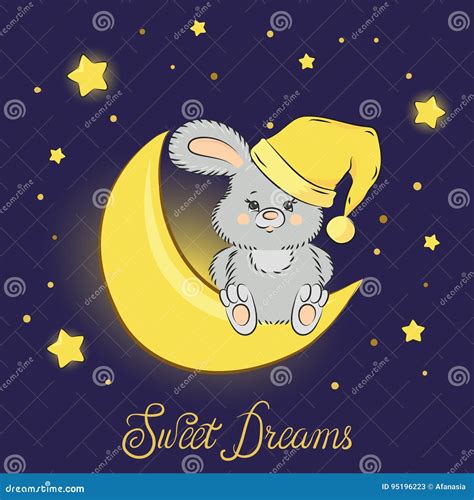 Cute Cartoon Bunny On The Moon Stock Vector Illustration Of Good