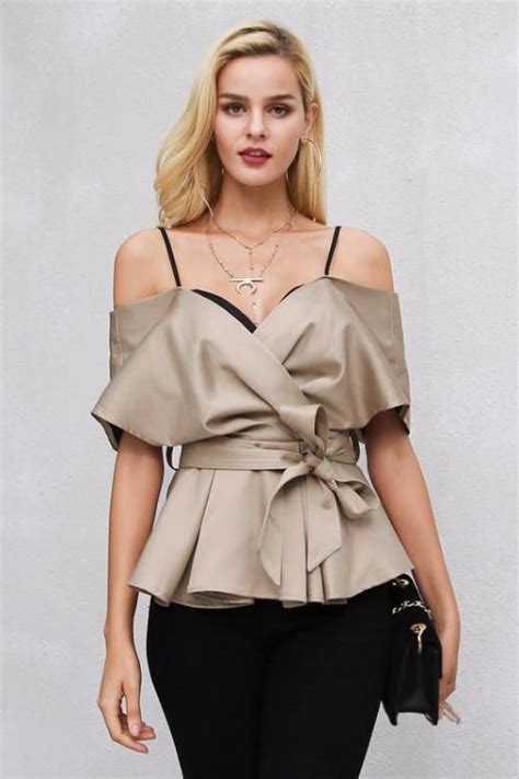 Elegant Off Shoulder Blouse Behind Hemlines Fashion Clothes Women