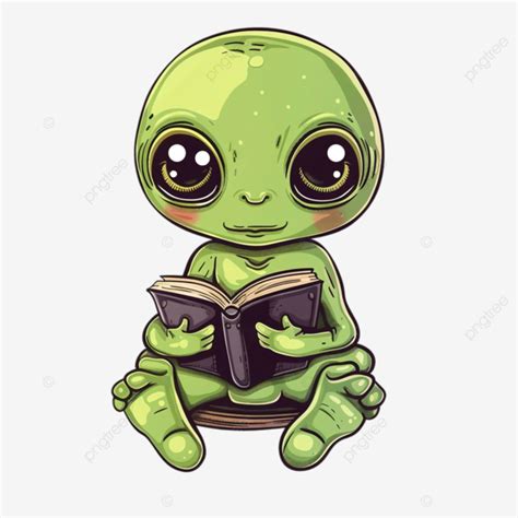 Cute Alien Reading Book Cartoon Sticker, Alien, Cute, Cartoon PNG ...