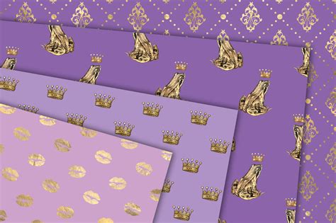 Purple And Gold Princess Digital Paper By Digital Curio TheHungryJPEG