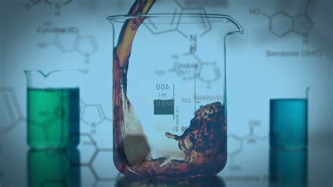 Animation Of Chemical Formula Over Beakers With Colourful Liquid Stock Video Video Of Liquid