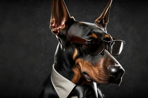 Premium Photo A Dog Wearing Glasses And A Shirt That Says Doberman On It