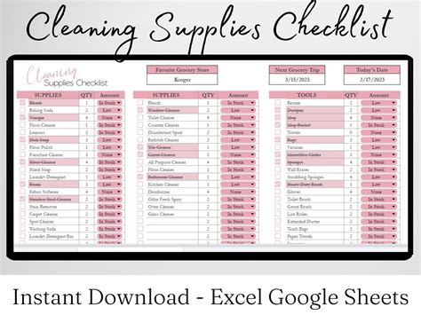 The Cleaning Supplies Checklist Is Displayed On A Computer Screen With