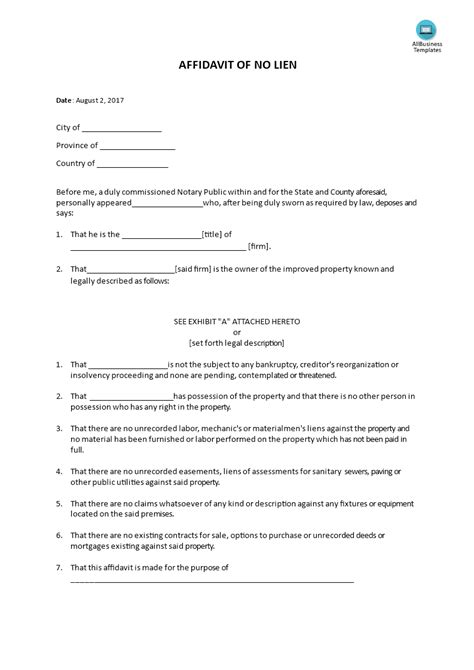 Affidavit Of No Lien Looking For A Affidavit Of No Lien Download