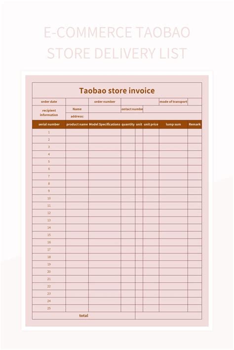 E Commerce Taobao Store Delivery List Excel Template And Google Sheets