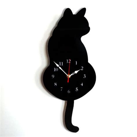 Creative Cute Cat Wall Clock Modern Design With Tail Wagging Clocks